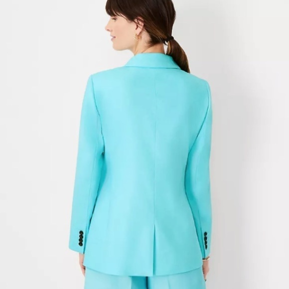 Ann Taylor Relaxed Double Breasted Long Blazer Sz 14 Linen Blend Plus Vacation - Picture 2 of 16